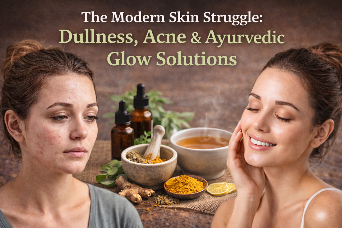 Clear glowing skin vs acne-prone dull skin with Ayurvedic herbs